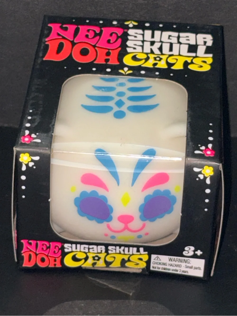 NeeDoh Sugar Skull Cats – White with Blue & Pink Accents